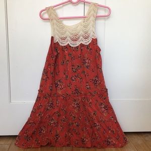 Red floral midi dress